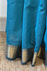 Exquisite Blue Broad zari checks Saree