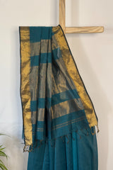 Exquisite Blue Broad zari checks Saree