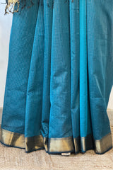 Exquisite Blue Broad zari checks Saree
