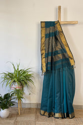 Exquisite Blue Broad zari checks Saree