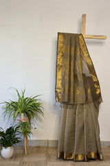 Majestic Gray Broad zari checks Saree