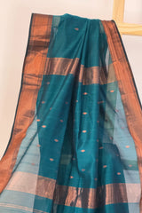 Charming Peacock Blue Copper Zari Saree