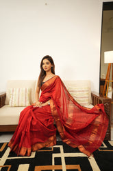 Opulent Maroon Copper Zari Saree