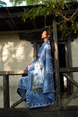 Royal Navy Kosa Silk Saree with Gond Art Deer Design