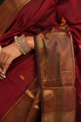 Regal Grace Maroon Maheshwari Silk Saree with Heavy Border & Phool Booti