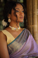 Serene Bloom Lilac Maheshwari Silk Saree with Tissue Stripes