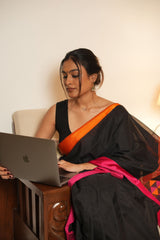 Damru Pallu Black Maheshwari Saree
