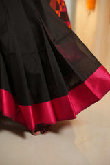 Damru Pallu Black Maheshwari Saree