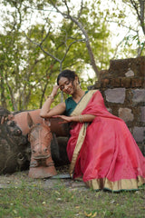 Serene Weave Green-Pink Maheshwari Silk Saree with Tissue Fine Checks