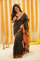 Elegant Black Broad Zari Checks Saree