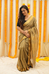 Majestic Gray Broad zari checks Saree