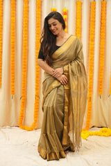 Majestic Gray Broad zari checks Saree