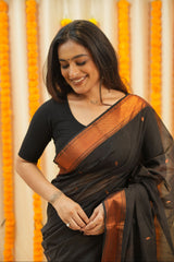 Black Copper Zari Border Saree