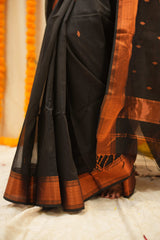 Black Copper Zari Border Saree
