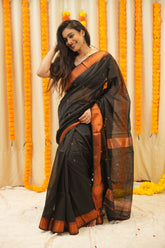 Black Copper Zari Border Saree