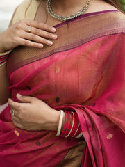 Celestial Charm Red Maheshwari Silk Saree with Tissue Heavy Pallu