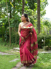 Celestial Charm Red Maheshwari Silk Saree with Tissue Heavy Pallu