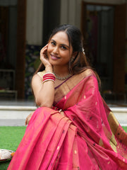 Celestial Charm Red Maheshwari Silk Saree with Tissue Heavy Pallu