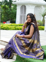 Divine Aura Violet Maheshwari Silk Saree with Tissue Heavy Pallu