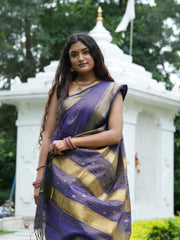 Divine Aura Violet Maheshwari Silk Saree with Tissue Heavy Pallu