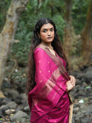 Royal Bloom Rani Pink Maheshwari Silk Saree with Heavy Border & Phool Booti