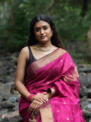 Royal Bloom Rani Pink Maheshwari Silk Saree with Heavy Border & Phool Booti