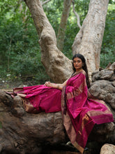 Royal Bloom Rani Pink Maheshwari Silk Saree with Heavy Border & Phool Booti