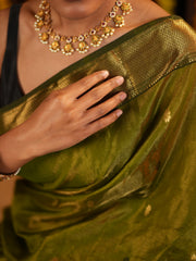 Lustrous Elegance Mehndi Green Maheshwari Silk Saree with Tissue Heavy Pallu