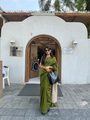 Mehndi Green Kosa Pallu Piping Saree