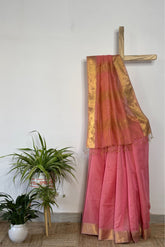 Ethereal Baby Pink Maheshwari Silk Saree with Tissue Stripes