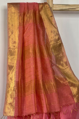 Ethereal Baby Pink Maheshwari Silk Saree with Tissue Stripes