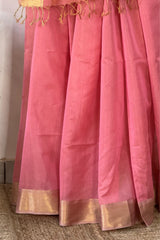 Ethereal Baby Pink Maheshwari Silk Saree with Tissue Stripes