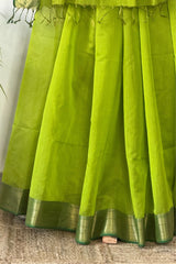 Glowing Green Tissue Stripes Saree with Zari Border