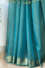 Verdant Glow Dark Green Maheshwari Silk Saree with Tissue Stripes