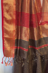 Opulent Coffee Maheshwari Silk Saree with Broad Zari Checks