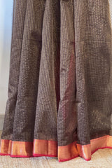 Opulent Coffee Maheshwari Silk Saree with Broad Zari Checks