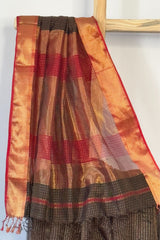 Opulent Coffee Maheshwari Silk Saree with Broad Zari Checks