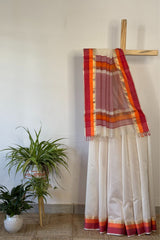 Graceful Harmony Cream Maheshwari Silk Saree with Multi Border