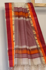 Graceful Harmony Cream Maheshwari Silk Saree with Multi Border