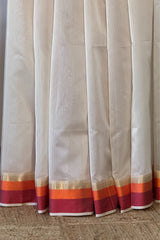 Graceful Harmony Cream Maheshwari Silk Saree with Multi Border