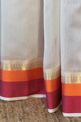 Graceful Harmony Cream Maheshwari Silk Saree with Multi Border