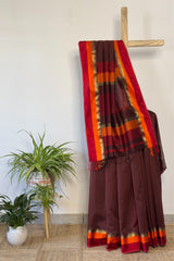 Elegant Essence Coffee Maheshwari Silk Saree with Multi Border