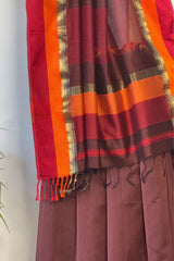 Elegant Essence Coffee Maheshwari Silk Saree with Multi Border