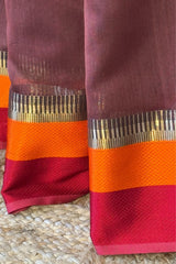 Elegant Essence Coffee Maheshwari Silk Saree with Multi Border