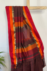 Elegant Essence Coffee Maheshwari Silk Saree with Multi Border