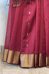 Regal Grace Maroon Maheshwari Silk Saree with Heavy Border & Phool Booti