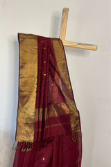 Regal Grace Maroon Maheshwari Silk Saree with Heavy Border & Phool Booti