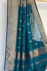 Mystique Peacock Maheshwari Silk Saree with Paat Booti Motifs