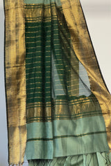 Verdant Majesty Green Maheshwari Silk Saree with Double Chatai Border