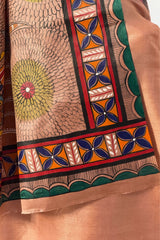Blush Rose Kosa Silk Saree with Madhubani Peacock Design